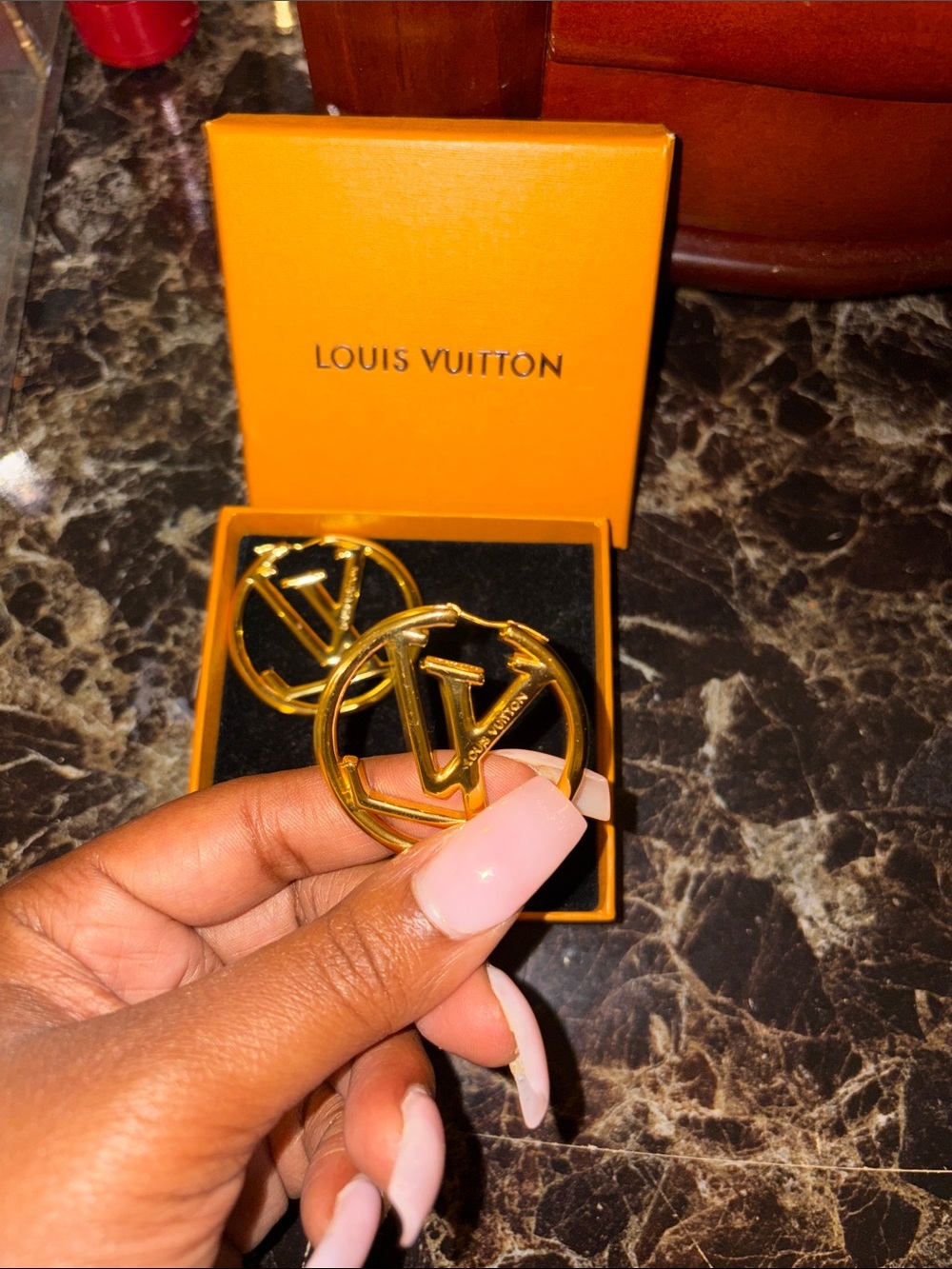 Louis Vuitton Gold LV Circle Logo Hoop Earrings - Picture 2 of 3